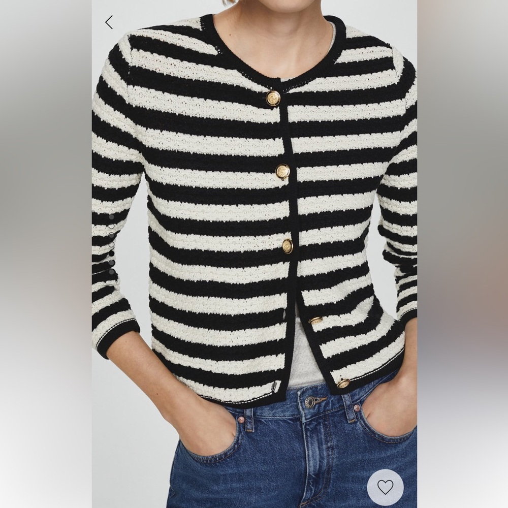 Black & White Striped Gold Button Sweater